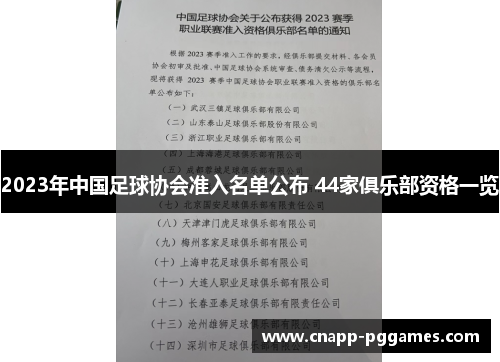 2023年中国足球协会准入名单公布 44家俱乐部资格一览