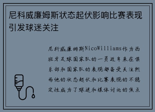 尼科威廉姆斯状态起伏影响比赛表现引发球迷关注